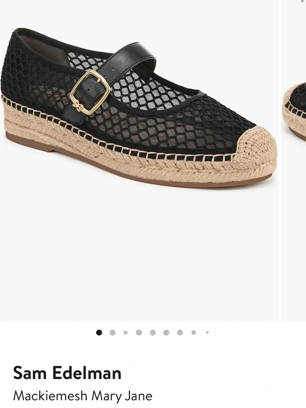 Sam Edelman Black Mesh Mary Jane Espadrilles with Natural Jute Toe
